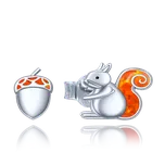 MINET Stříbrné náušnice veverka a oříšek s opálem JMAN0345VE01