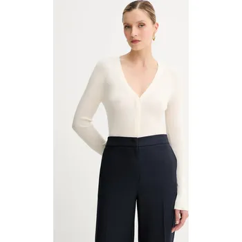 Dámský svetr Vlněný kardigan BOSS Friva dámský, bílá barva, 50544904 01B, vel. L