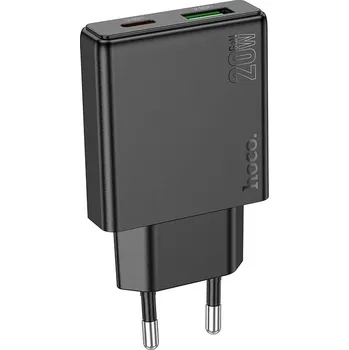Štíhlá nástěnná nabíječka HOCO USB A + Type C PD QC3.0 3A 20W N38 černá
