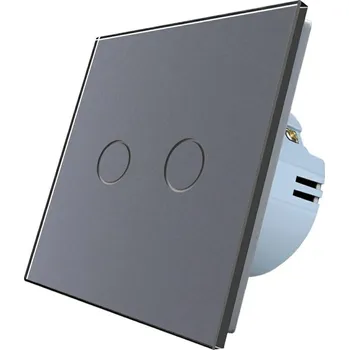 vypínač WELAIK skleněný dotykový vypínač dvojitý schodišťový/křížový kompletní ř.6+6- tmavě šedý