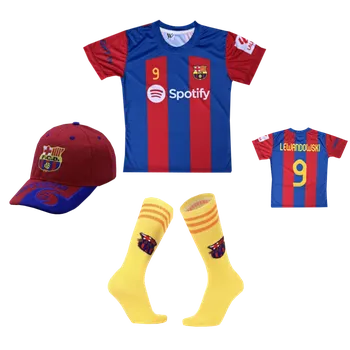 Fotbal Numberoplus Premium dětské fotbalové tričko + kšiltovky a ponožky FC Barcelona - Lewandowski 9 Velikost: 8-let.(vel.122)