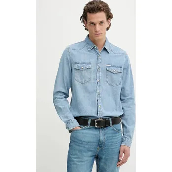 Pánská košile Džínová košile Guess Jeans pánská, modrá barva, slim, s klasickým límcem, M5RH55 D5M82 M5RH55.D5M82 50J, vel. XXL