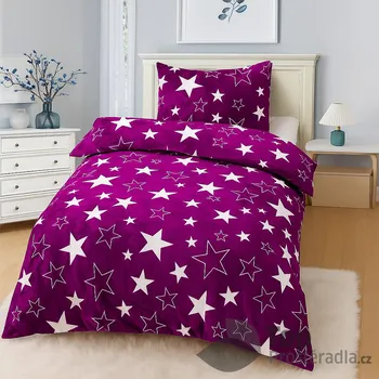 Povlečení Mikroplyšové povlečení Premium 140x200+70x90 Hvězdy ve fialovém