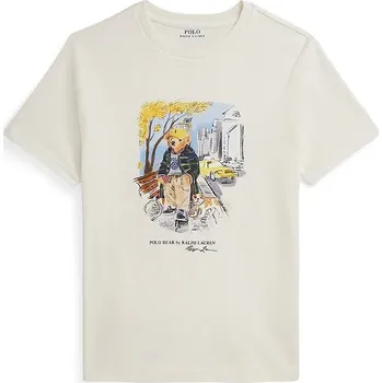 Chlapecké tričko Dětské bavlněné tričko Polo Ralph Lauren béžová barva, s potiskem, 323979493001 01X, vel. 140-149