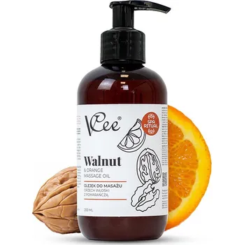 Masážní přípravek VCee přírodní veganský masážní olej 200 ml ořech a pomeranč