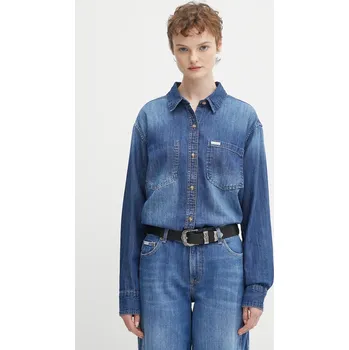 Dámská košile Džínová košile Guess Jeans dámská, tmavomodrá barva, relaxed, s klasickým límcem, W5YH0D D5M8A W5YH0D.D5M8A 59J, vel. L