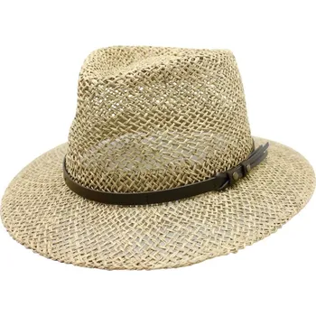 Klobouk Fiebig - Headwear since 1903 Pánský slaměný klobouk z mořské trávy s koženou stuhou - Fedora Velikost: 57 cm (M)