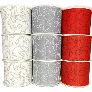 Stuha Stuha vánoční Elegant Ribbon Luxe – Sada 9ks - 60mm x 3m (15,-Kč/m) (Stuha vánoční taftová, široká, oboustranný potisk s glitrovým efektem, s vlascem v lemu)