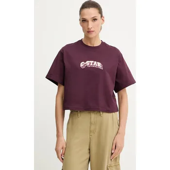 Bavlněné tričko G-Star Felt logo boxy D26921.C336 fialová 49X, vel. XL