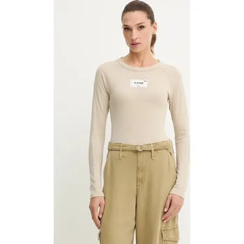 Bavlněné tričko s dlouhým rukávem G-Star Embro patch slim D27740.D961 béžová 80X, vel. L