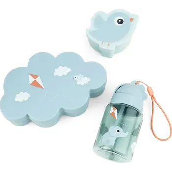 Done by deer, Dětské svačinové boxy s lahví se slámkou Playground, modré, 3 díl. - Formadore