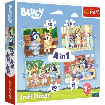 Puzzle Trefl Bluey a její svět 4v1 12, 20, 15, 24 dílků
