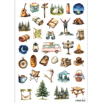 samolepka MINIMEE Papírové samolepky v aršíku A5 Kempování