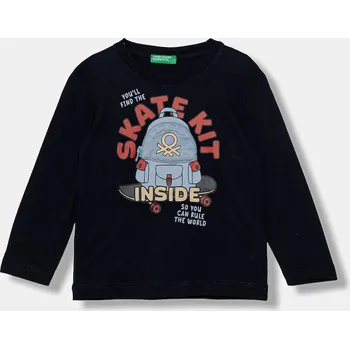 Dětské bavlněné tričko s dlouhým rukávem United Colors of Benetton tmavomodrá barva, s potiskem, 3I1XG10KQ 3I1XG10KQ.P.seasonal 59X, vel. 90