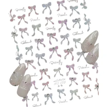 Umělé nehty 1 ks Samolepky na nehty s mašlemi Pastelové Nail Art obtisky Sladké samolepicí dekorace na nehty Elegantní 3D DIY příslušenství pro zdobení