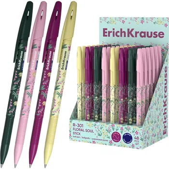 Pero kuličkové ErichKrause R-301 Floral Soul Stick s víčkem - modrá náplň