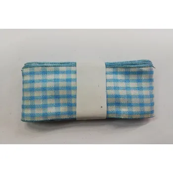 Stuha Látková stuha károvaná s drátkem 40mm - modré kostky - balení 2,5m