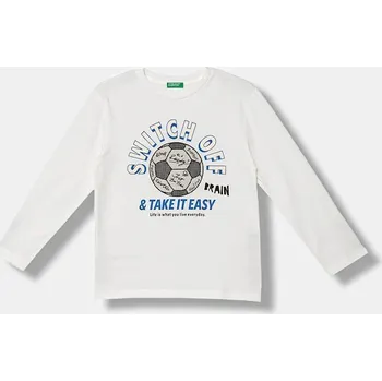 Dětské bavlněné tričko s dlouhým rukávem United Colors of Benetton 3I1XC10QR.G.seasonal bílá 00X, vel. 120