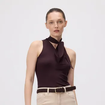 Dámský svetr Reserved - Top s ozdobným zavazováním - tmavě hnědá - YR616-89X - YR616-89X-M