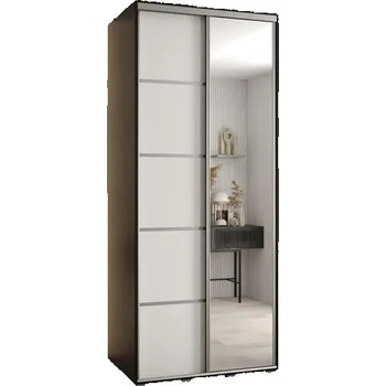 Šatní skříň Šatní skříň s posuvnými dveřmi a zrcadlem DAVOS 5, 120cm | Černá / bílá / stříbrné pojezdy