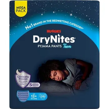Plenkové kalhoty Huggies DryNites pro chlapce 13+ let MEGA—Pro váhu 48-60 kg, natahovací kalhotky 20 ks