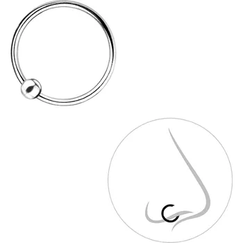 Piercing Stříbrný kroužek do nosu s kuličkou 10mm Ag 925/1000