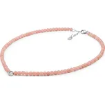 ANNA PERLY Dámský trendy náhrdelník z růžového opálu se stříbrným korálkem a zirkony