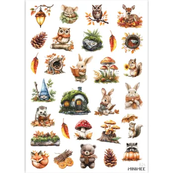samolepka MINIMEE Papírové samolepky v aršíku A5 Podzimní lesňátka