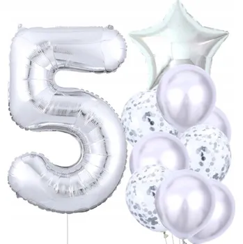 Balónek Balónky 10 Ks k pátým narozeninám Stříbrné konfety