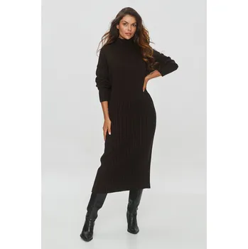 Dámské šaty Pletené midi šaty s rolákem S154 MAKADAMIA Barva: Čokoládová, Velikost: ONE SIZE