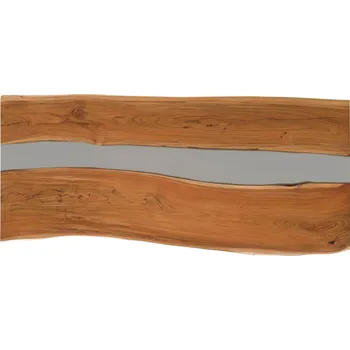 Jídelní stůl Jídelní stůl akácie s epoxidovou pryskyřicí 240x100x76 přírodní lakovaný / epoxidový šedý pravý okraj stromu EPOXY 3