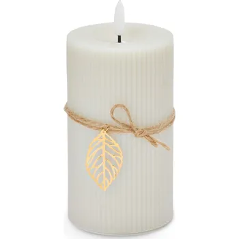 Svíčka 713187 - Tchibo - LED svíčka z pravého vosku s lístkem - barva: béžová