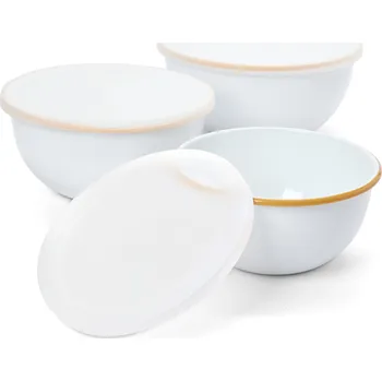 708560 - Tchibo - Smaltované mísy na servírování a přípravu s víkem - barva: bílá