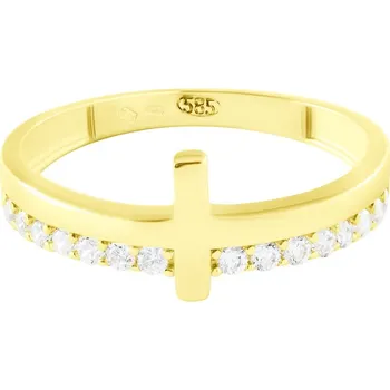 Prsten GEMMAX Zlatý prsten křížek se zirkony vel. 60 – zlatý šperk ryzosti 585/1000 v Dárkovém balení s Certifikátem GLRYB-60-02686