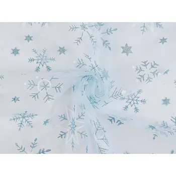Tyl oděvní / dekorační vánoční vločky s glitry modrá světlá 1 m