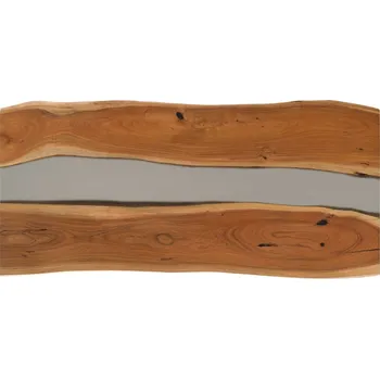 Jídelní stůl Jídelní stůl akácie s epoxidovou pryskyřicí 220x100x76 přírodní lakovaný / epoxidový šedý pravý okraj stromu EPOXY jedinečný kus