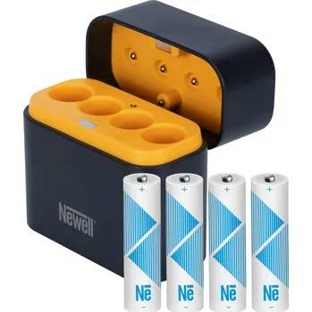 Newell čtyřkanálová nabíječka a 4x Li-ion AA dobíjecí baterie – 2200 mAh