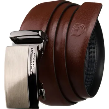 Opasek Peterson Pánský tmavě hnědý kožený opasek s automatickou stříbrnou přezkou PTN A012 Velikost: 95