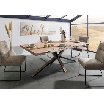 Jídelní stůl Jídelní stůl 180x90x77 akácie béžová lakovaná / křížový rám antracit matný / přírodní METALL