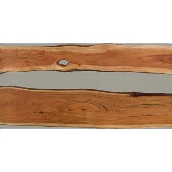 Jídelní stůl Jídelní stůl akácie s epoxidovou pryskyřicí 200x100x76 přírodní lakovaný / epoxidově šedá rovná hrana EPOXY jedinečný kus