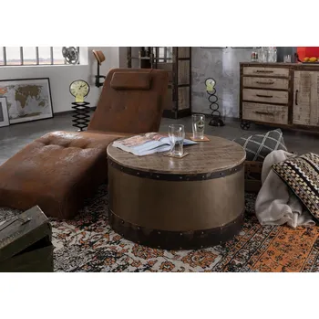 Konferenční stolek STEEL Konferenční stolek kulatý Mango, 78x78x43, hnědý lakovaný