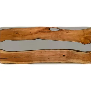 Jídelní stůl Jídelní stůl akácie s epoxidovou pryskyřicí 240x100x76 přírodní lakovaný / epoxidový šedý vzhled okrajů stromu EPOXY unique