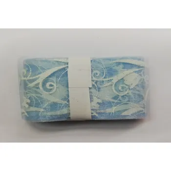 Stuha Šifonová stuha organzová 40mm - světle modrá s tulipány - balení 3m