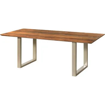 Jídelní stůl Jídelní stůl z akácie 160x90x76 přírodní lak / epoxid černý, nohy ve tvaru U stříbrný matný EPOXY