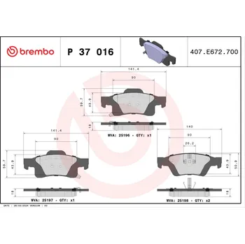 Brzdová destička Sada brzdových destiček, kotoučová brzda BREMBO P 37 016