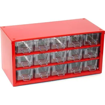 Ukládací skříňka se zásuvkami 306 x 155 x 147mm, červená, 15 zásuvek