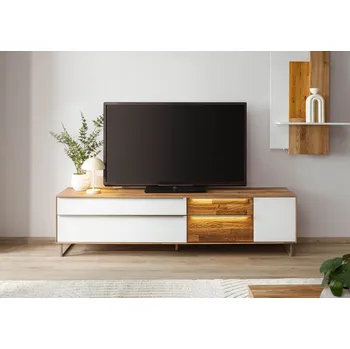 Televizní stolek TV stolek divoký dub 200x43x52 přírodní olejovaný/bílé sklo WIEN