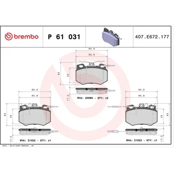 Brzdová destička Sada brzdových destiček, kotoučová brzda BREMBO P 61 031