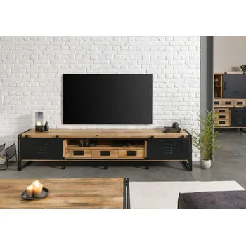 Televizní stolek TV stolek mango 260x45x55 přírodní čirá lakovaná/kovová černá BLACKBURN