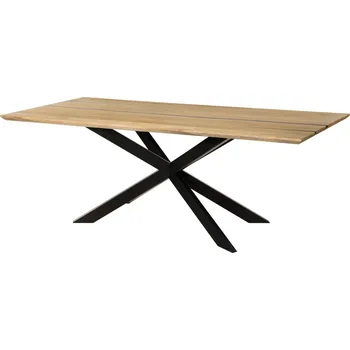 Jídelní stůl Jídelní stůl z mangového dřeva 220x100x76 přírodní lak / epoxidová černá, křížový rám 2 antracitová matná EPOXY